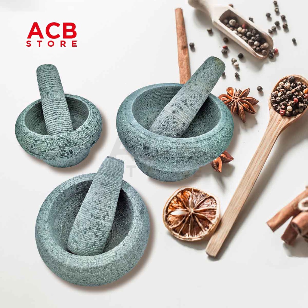 [SG STOCK] Stone Mortar and Pestle Lesung Batu Hand Pounder Pestle Spice Herb Chili Sambal