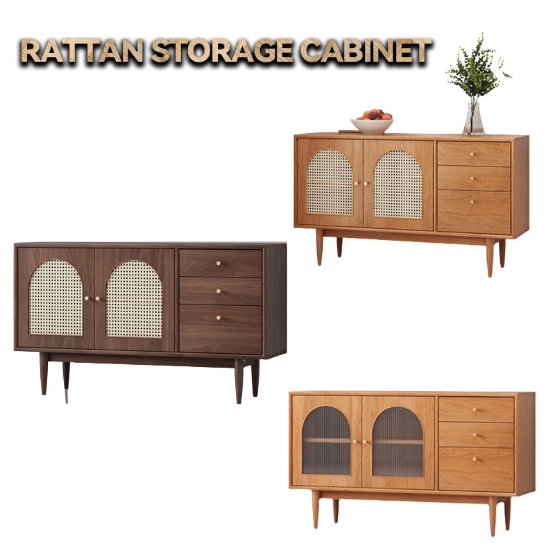 GC Kitchen Nordic Solid Wood Rattan Storage Door Simple