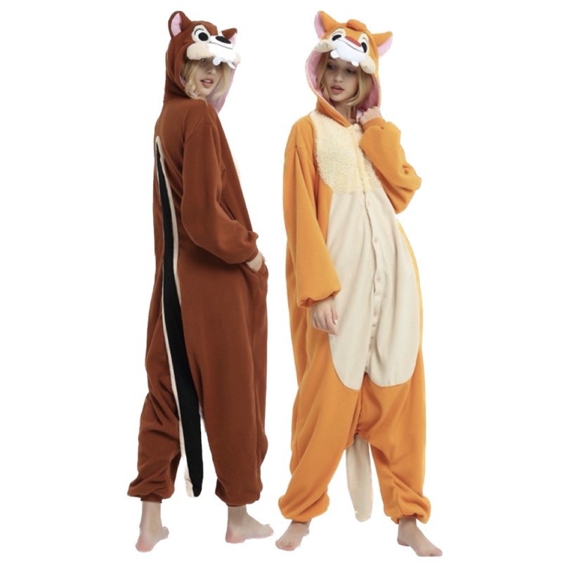Chip and Dale Chipmunk Disney Character Overall Kigurumi Onesie Pajamas ...