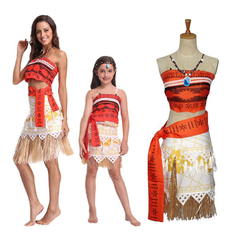 Kids And Adult Women Moana Holiday Costume Film Show Top Skirt Suit Child  Fancy Cosplay Vaiana Dress Outfit For Baby Girls 4-9T