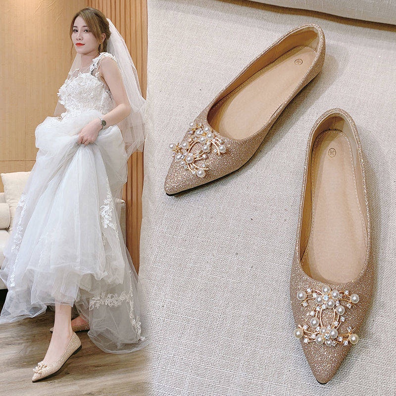 Gold wedding shoes on sale flats