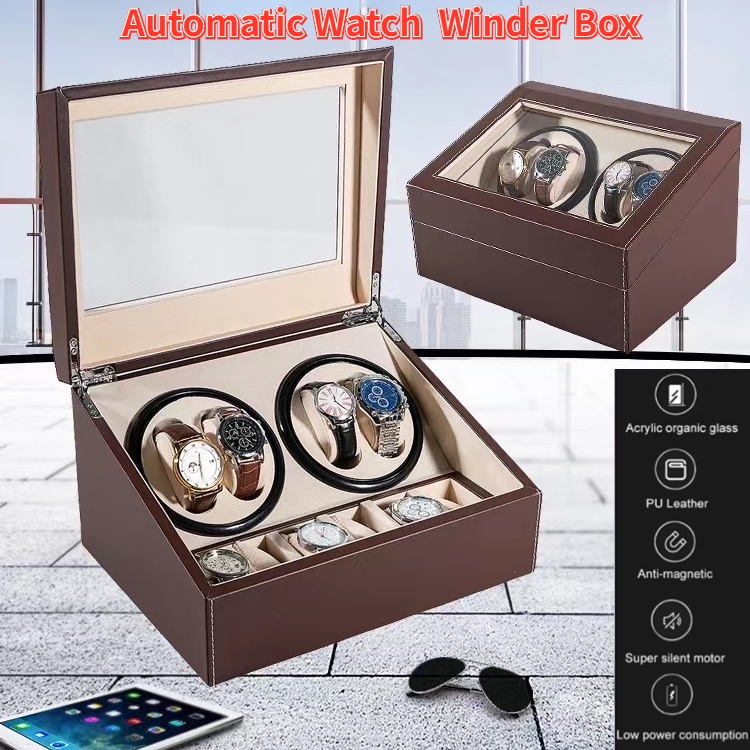 Adjustable multi mode watch winder PU leather easy to clean watch winder box low noise dustproof electric double head watch shaker Shopee Singapore