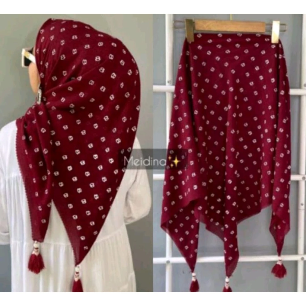 JILBAB SEGI EMPAT MOTIF 8 TASSEL MUTIARA / SEGIEMPAT LASER VOAL OSKARA POMPOM - Gambar 2