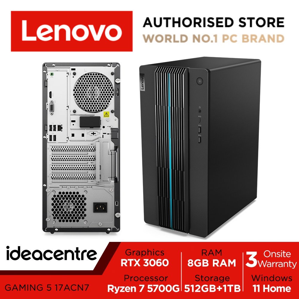 Lenovo IdeaCentre Gaming 5 17ACN7 | 90TQ002DST | Ryzen 7 5700G | RTX 3060 | 8GB DDR4 | 512GB SSD + 1TB HDD | Win11 | 3Y
