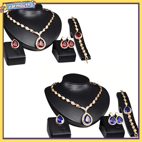 YAR_Women Fashion Rhinestone Pendant Necklace Ring Bracelet Earrings Jewelry Set