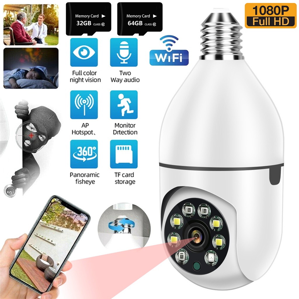 E27 5G Wifi Bulb Surveillance Camera Night Vision Full Color Automatic ...