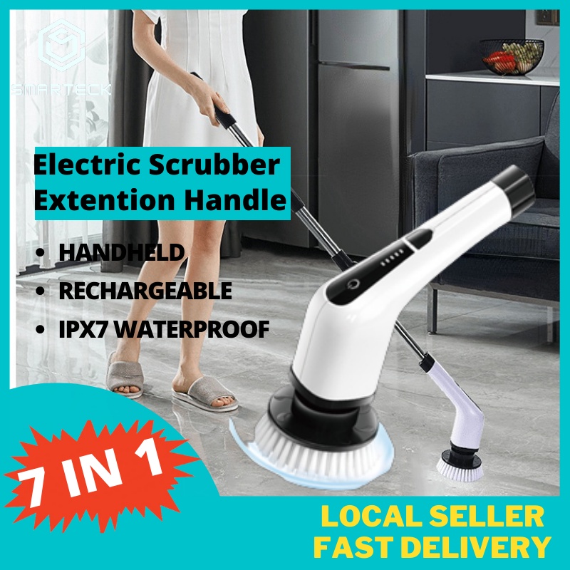 SMARTECK Electric Spin Scrubber Bathroom Cleaning Brush Long Extension Handle 7 Replacement Brush Heads Rechargeable