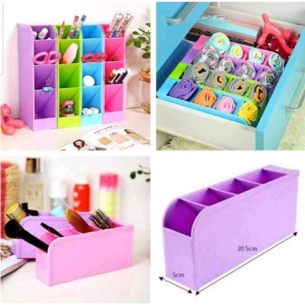 Rak Mini 4 Sekat Tempat Pensil Plastik Portabel - Gambar 4