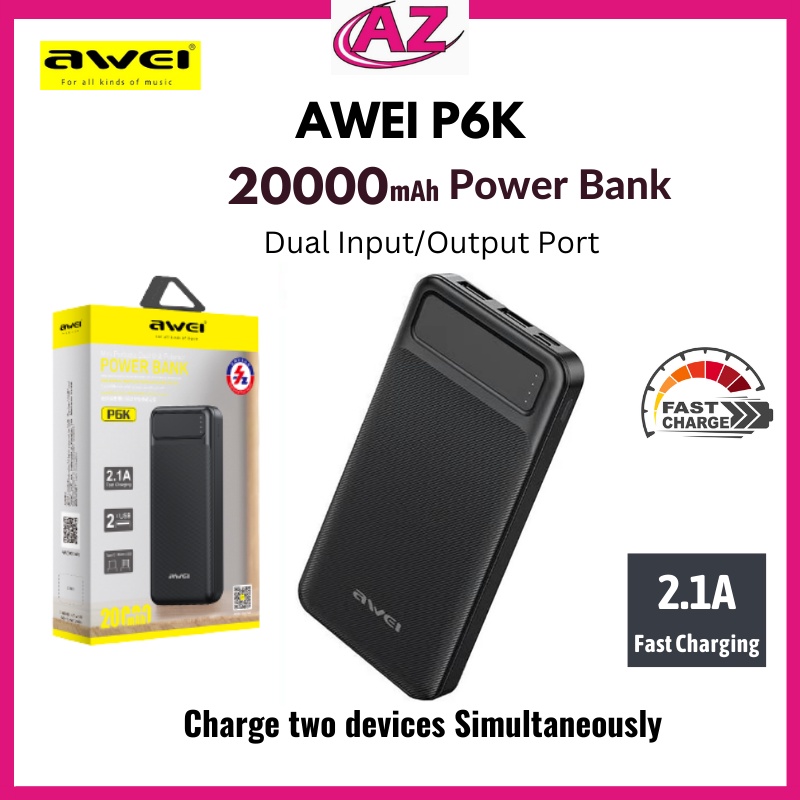 Awei P6K 20000mAh Fast Charging Dual USB Port Powerbank Micro USB and