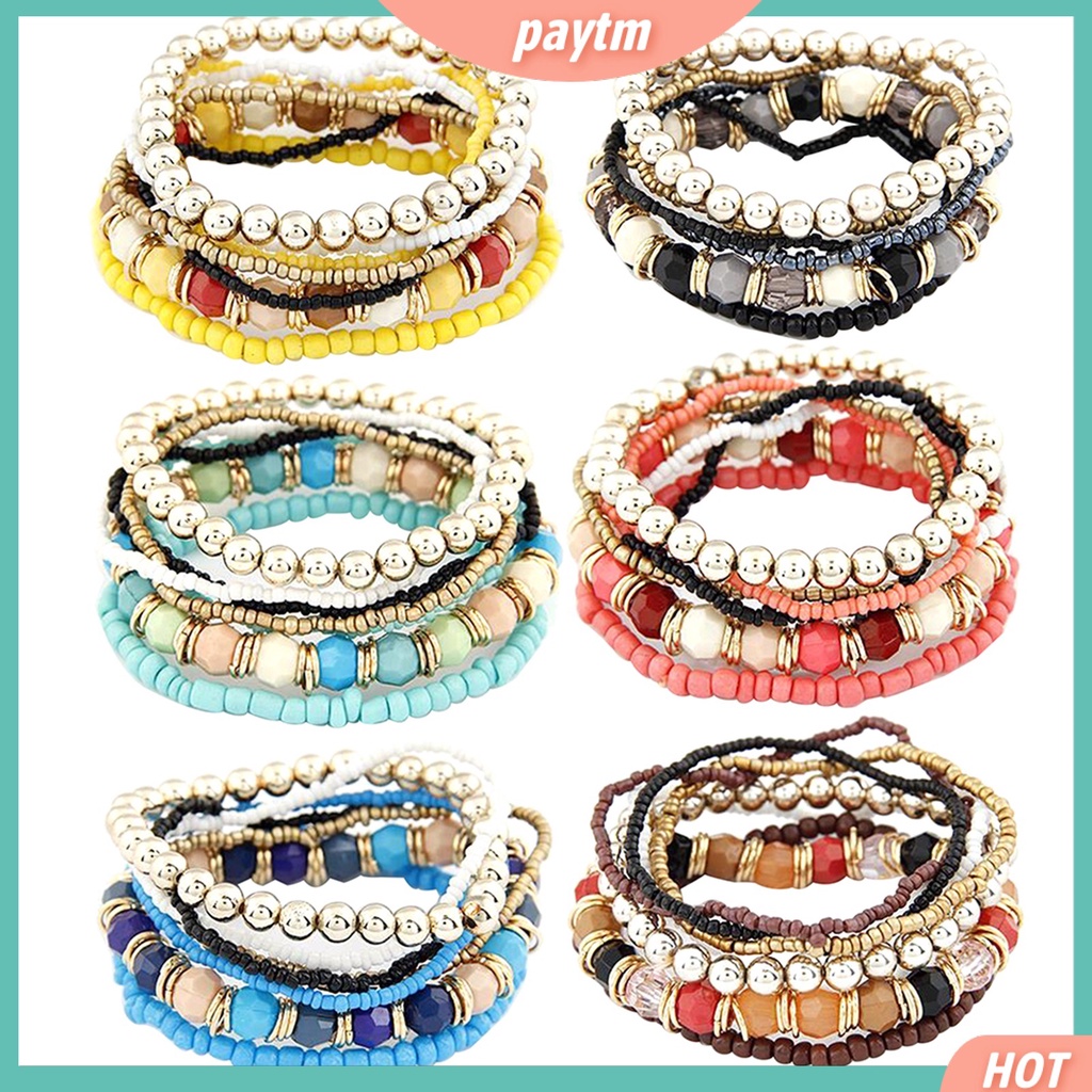【TM】7Pcs/Set Bohemian Beach Women Beaded Bracelet Elastic Cuff Bangle Jewelry Gift