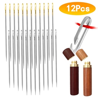 12pcs/set Large Eye Hand Sewing Needles Set With 3 Sizes, Includes Smooth  Brown Wooden Needle Threader