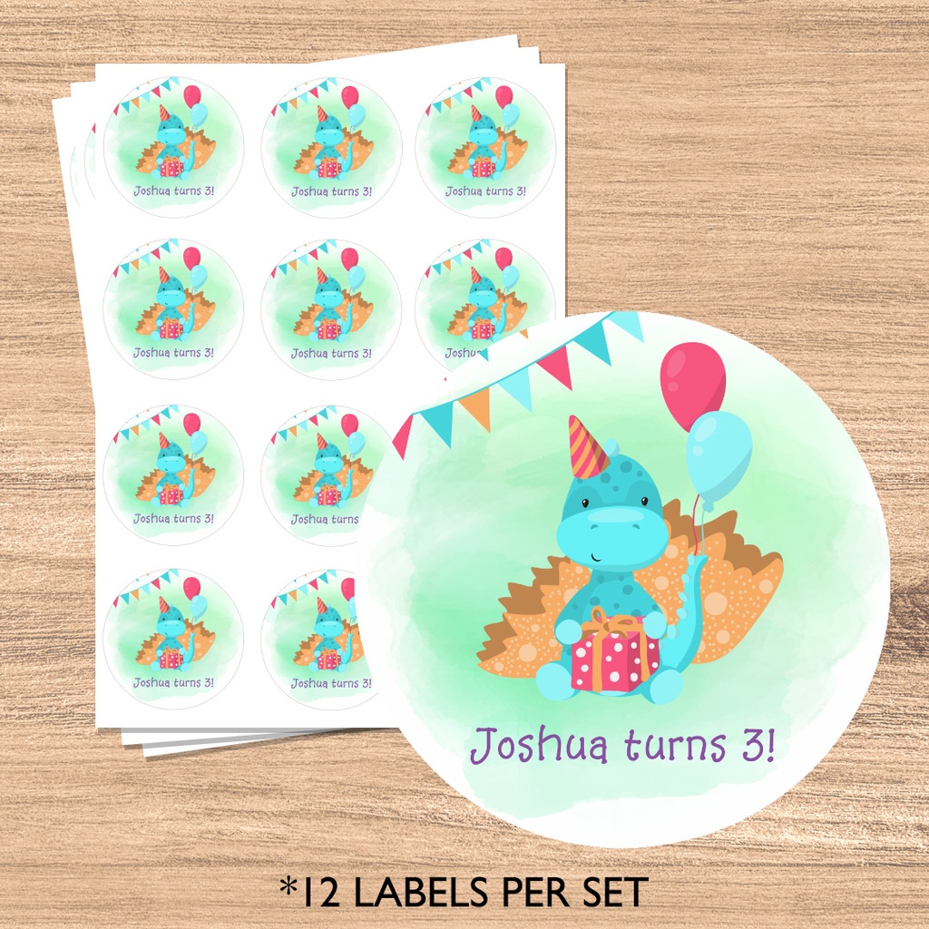 thumbnail image 2 of 24 Personalised Dinosaur Birthday Party Thank You Stickers - Bag / Cone Seals - Ireland 2 of 12