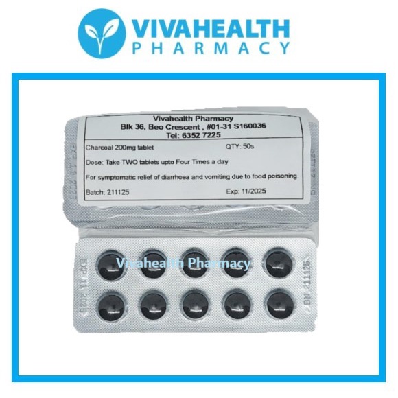 Activated Charcoal 200mg Tablet 50s / Alt ultracarbon /travel diarrhoea
