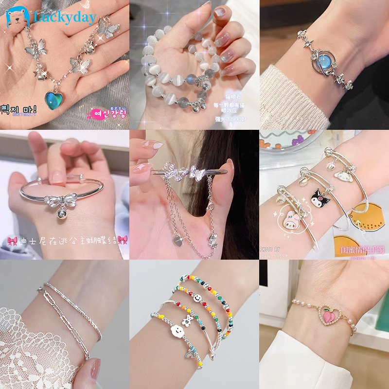 YEEZII Cute Jade Guigou Bell Bracelets Butterfly Heart Bead Pearl Crystal Chain Bracelet for Women Jewelry Accessories