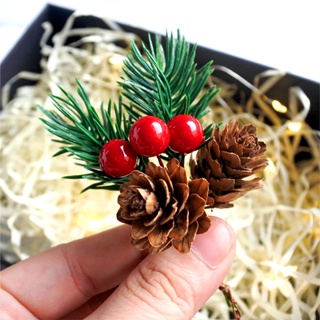 Pine Needles Branches with Gold Berry Stems Mini Pinecone Picks for Crafts Holiday Wreath Christmas Tree Ornaments Decor