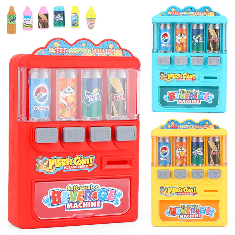 Children Pretend Play Toy Mini Drink Vending Machines with Coin Simulated Beverage Machine Educational Gift Toys