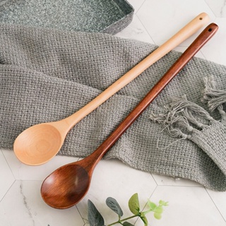 6 Pieces Wooden Long Spoons Long Handle Round Spoons Korean Style Soup  Spoons for Soup Cooking Mixing Stirring Kitchen Tools Utensils, 10.9 Inch 