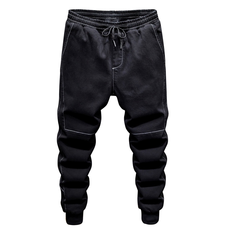 Plus Size Black Jogger Jeans for Men Ankle Tied String Waist Denim ...