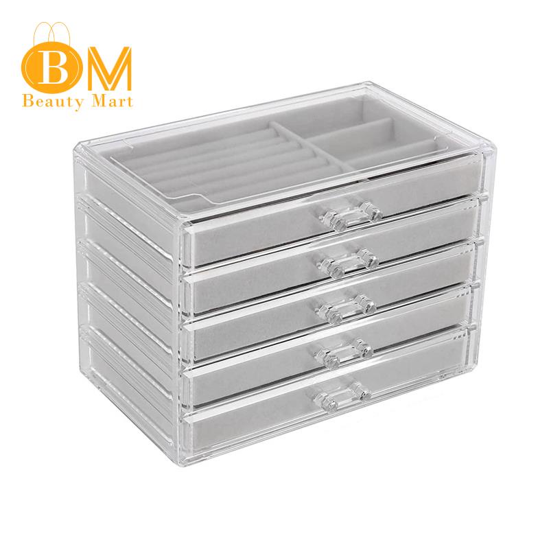 Jewelry Organizer with 5 Drawers Clear Acrylic Jewelry Box Gift