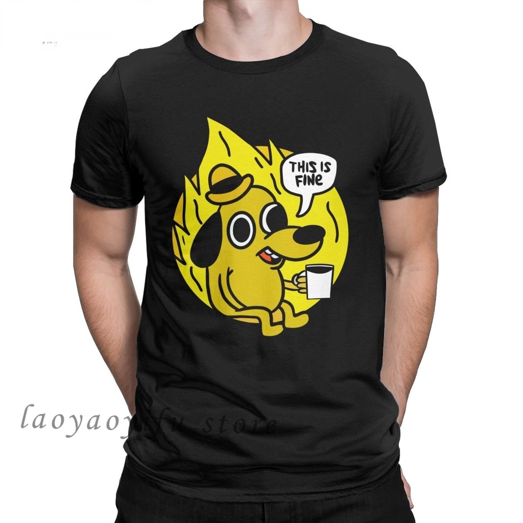 Men Casual T Shirt This Is Fine Meme Tshirt For Men Crew Neck Fashion