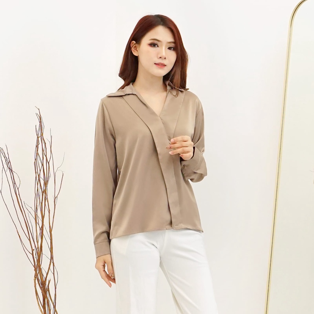 Binx Fashionholic blouse Aleta top saten / Blouse bahan saten / Atasan Wanita / Blouse Wanita Aleta - Gambar 4