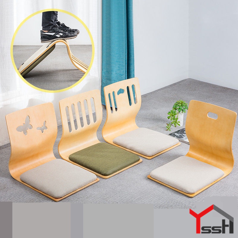 Solid Wood Short Chair Backrest Small Stool Bay Window Tatami Waist Support  Cushion Bed Chair Washitsu Chairs Legless Chair