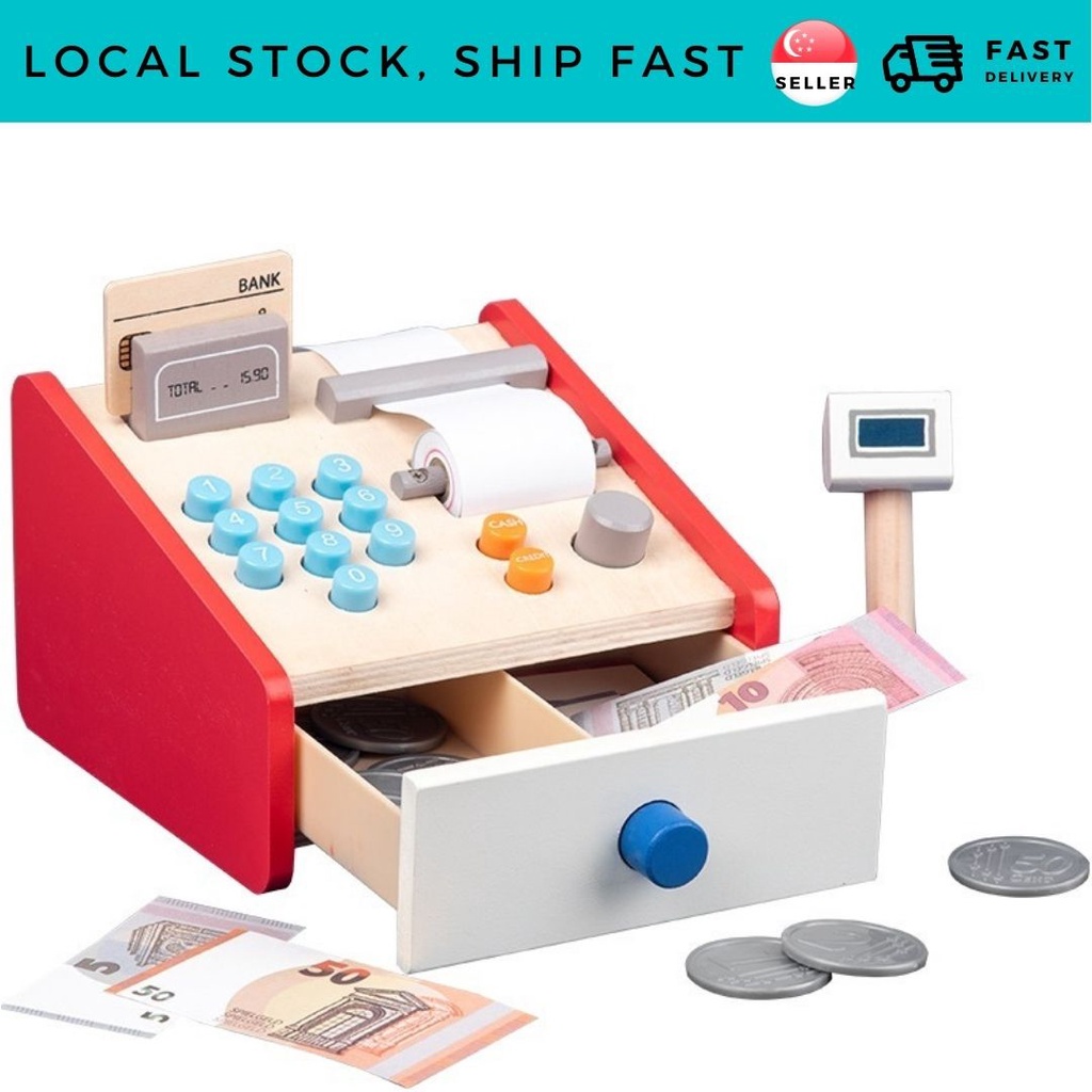 🇸🇬 Local Stock 🇸🇬 Wooden Cash Register Cashier Supermarket Machine Kids