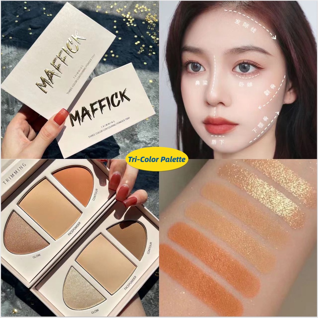 Three color grooming tray highlighting loose powder / palette / skin