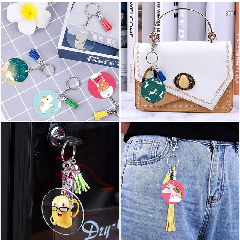 200Pcs DIY Round Acrylic Keychain Blanks Acrylic Clear Circle Discs ...