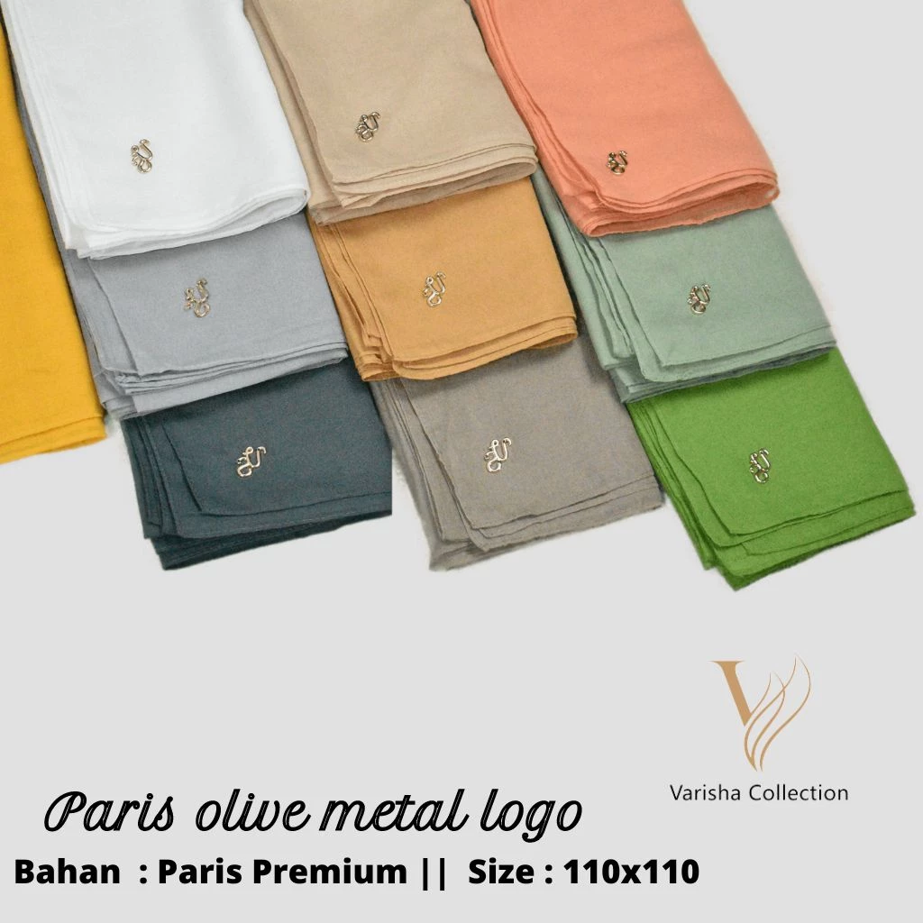 Jilbab Segi Empat Paris Olive Original / Hijab Segi 4 Paris Olive Logo Metal - Gambar 4
