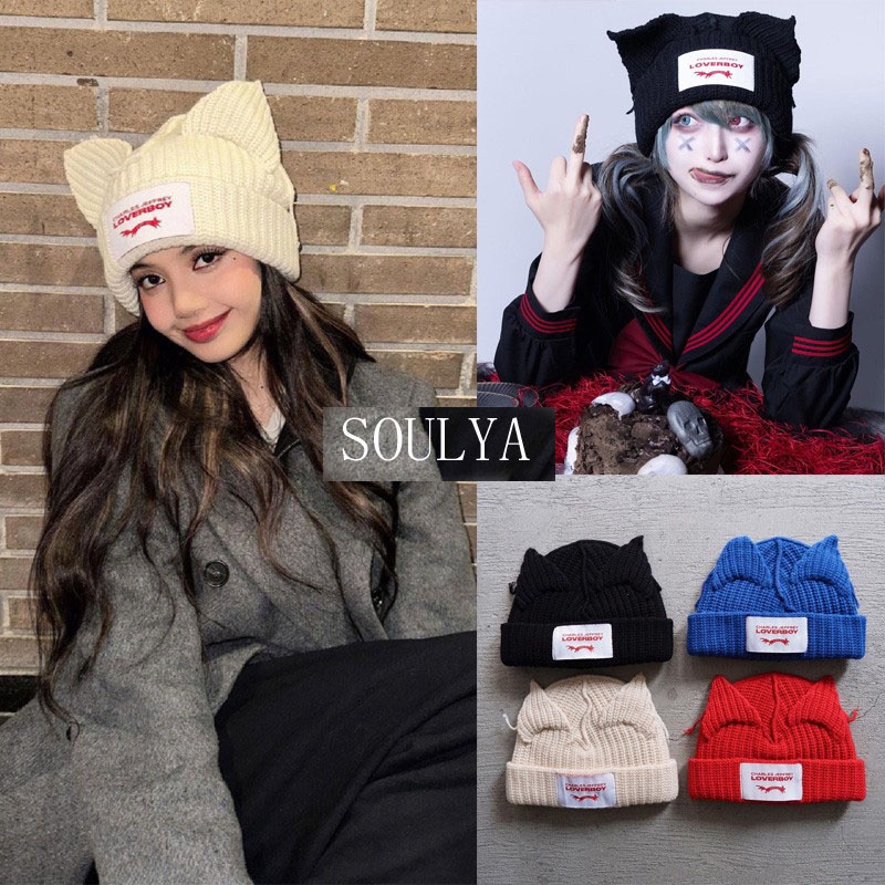 Blackpink Jennie Lisa Fashion Cat Ear Wool Warms Beanies Cute
