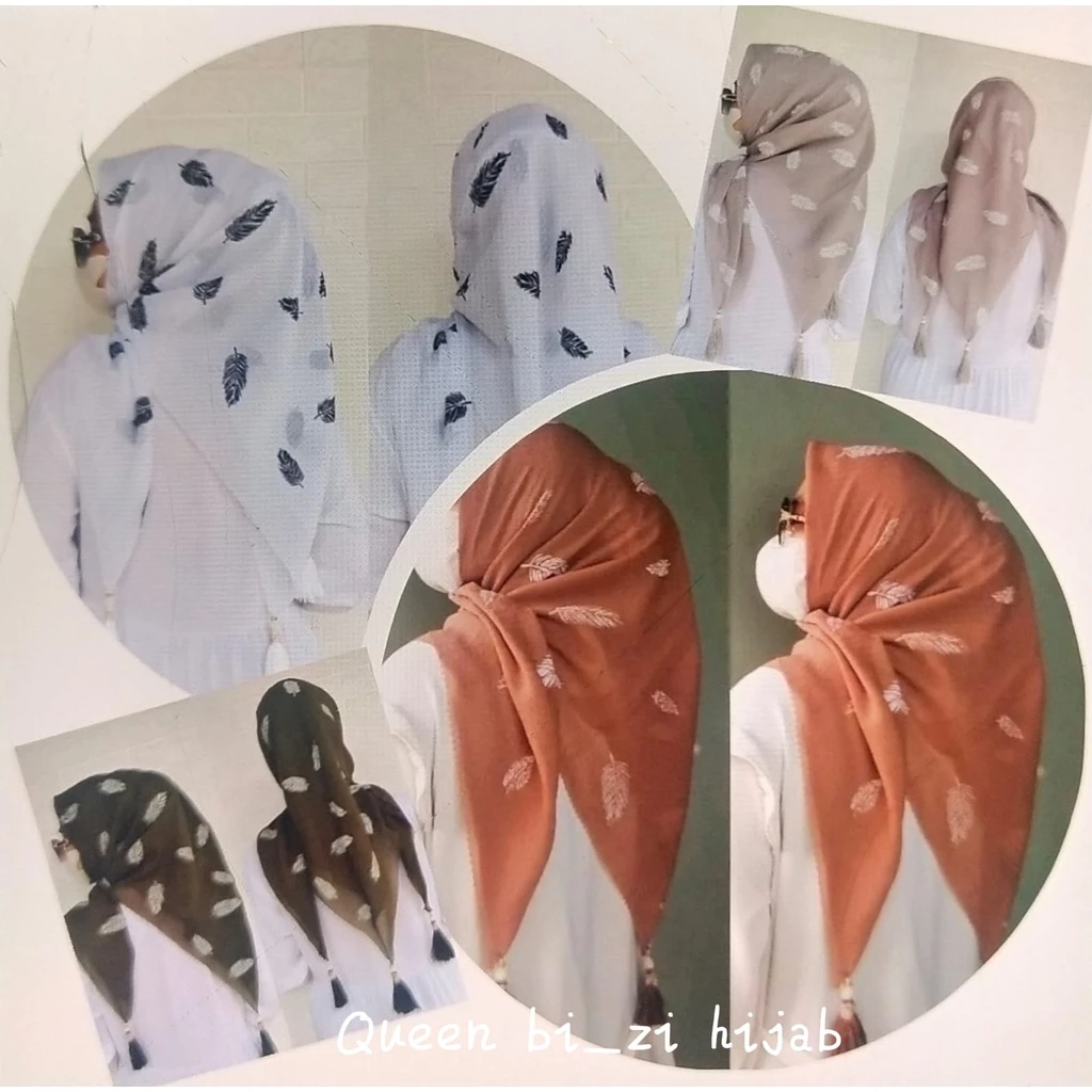 HIJAB SEGI EMPAT MOTIF BULU MERAK POMPOM / HIJAB SEGIEMPAT TASSEL MUTIARA MOTIF BULU MERAK VIRAL - Gambar 2