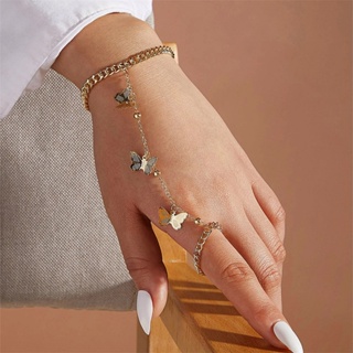 Diamond Leaf Hand Harness Bracelet Bangle Chain Finger Ring for Women  Jewelry Accessories New