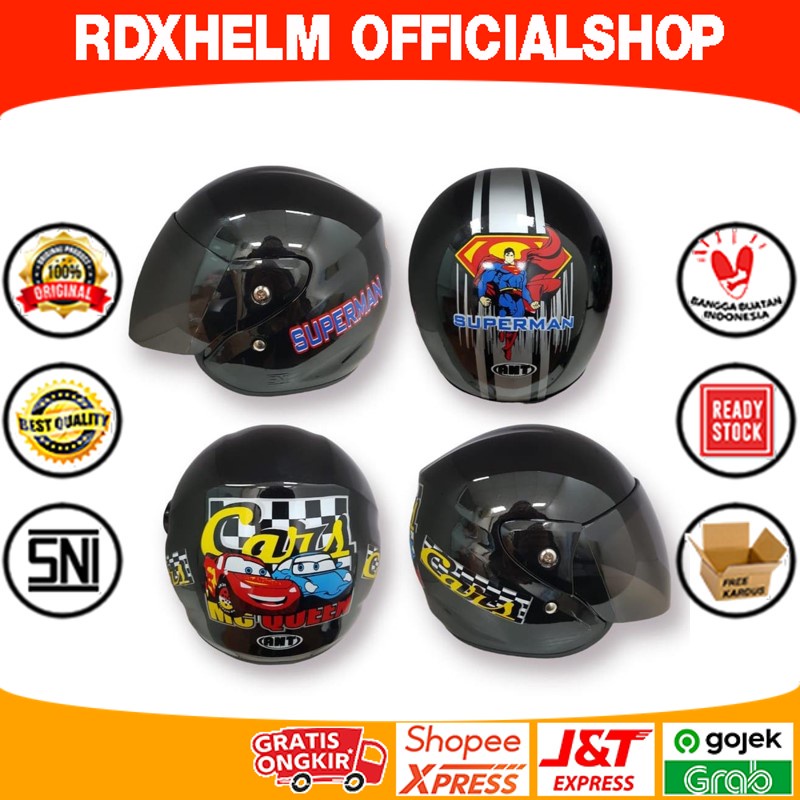 HELM Half Face Anak ANT MINI JORDAN BLACK (MOTIF COWOK RANDOM)(SNI)