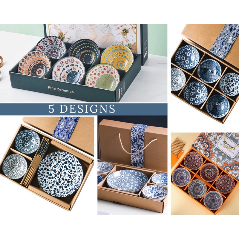 [SG Stock] Set of 6 Ceramic Rice Bowls Japanese Style Dinnerware