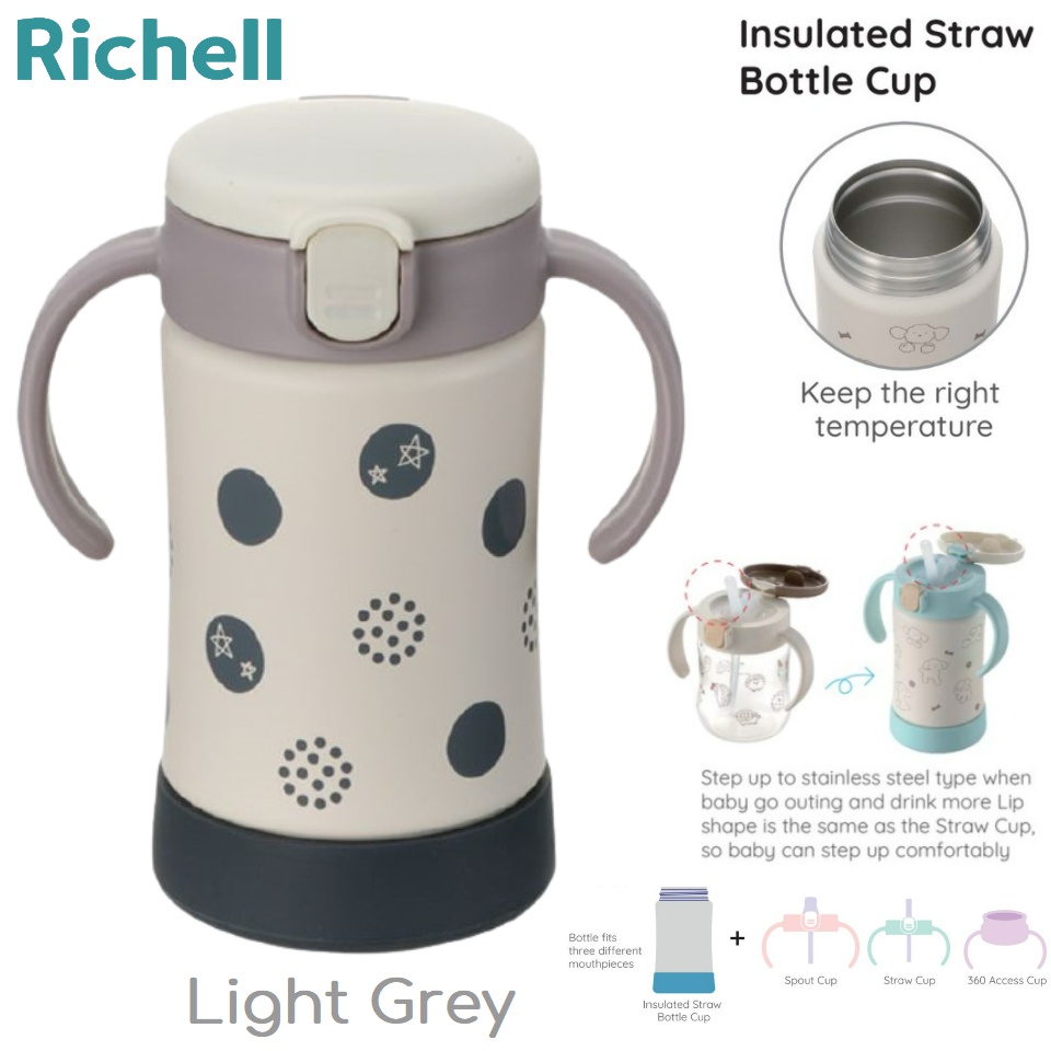 Richell Insulated Stainless Steel Straw Bottle mths up