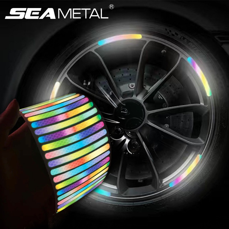 SEAMETAL 40Pcs Car Sticker Rainbow Luminous Auto Wheel Hub Reflective ...