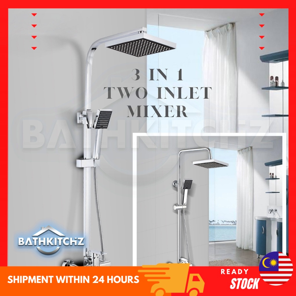 BATHKITCHZ Modern High Class Square Chrome 3 in1 Rain Shower Sets Bath