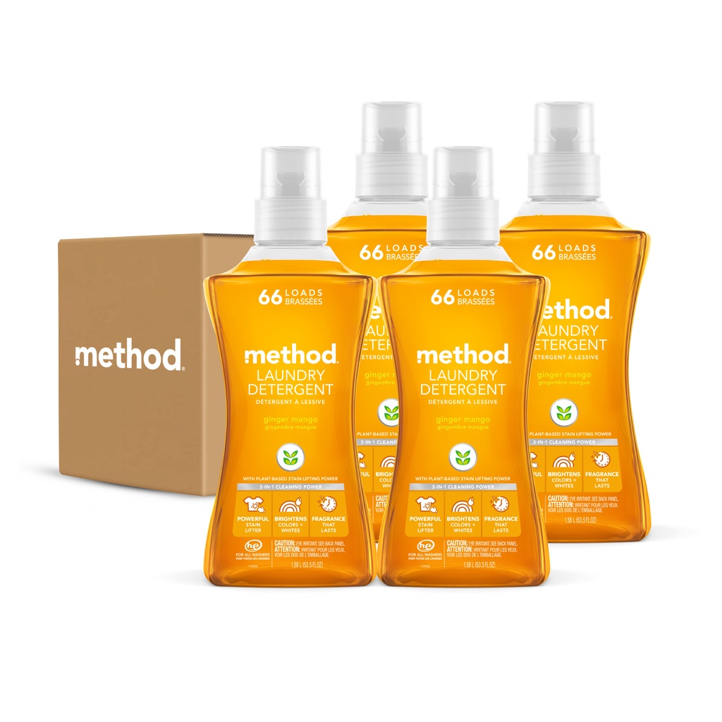 [Carton Size] Method 4X Laundry Detergent 66 Loads Ginger Mango 1.58L