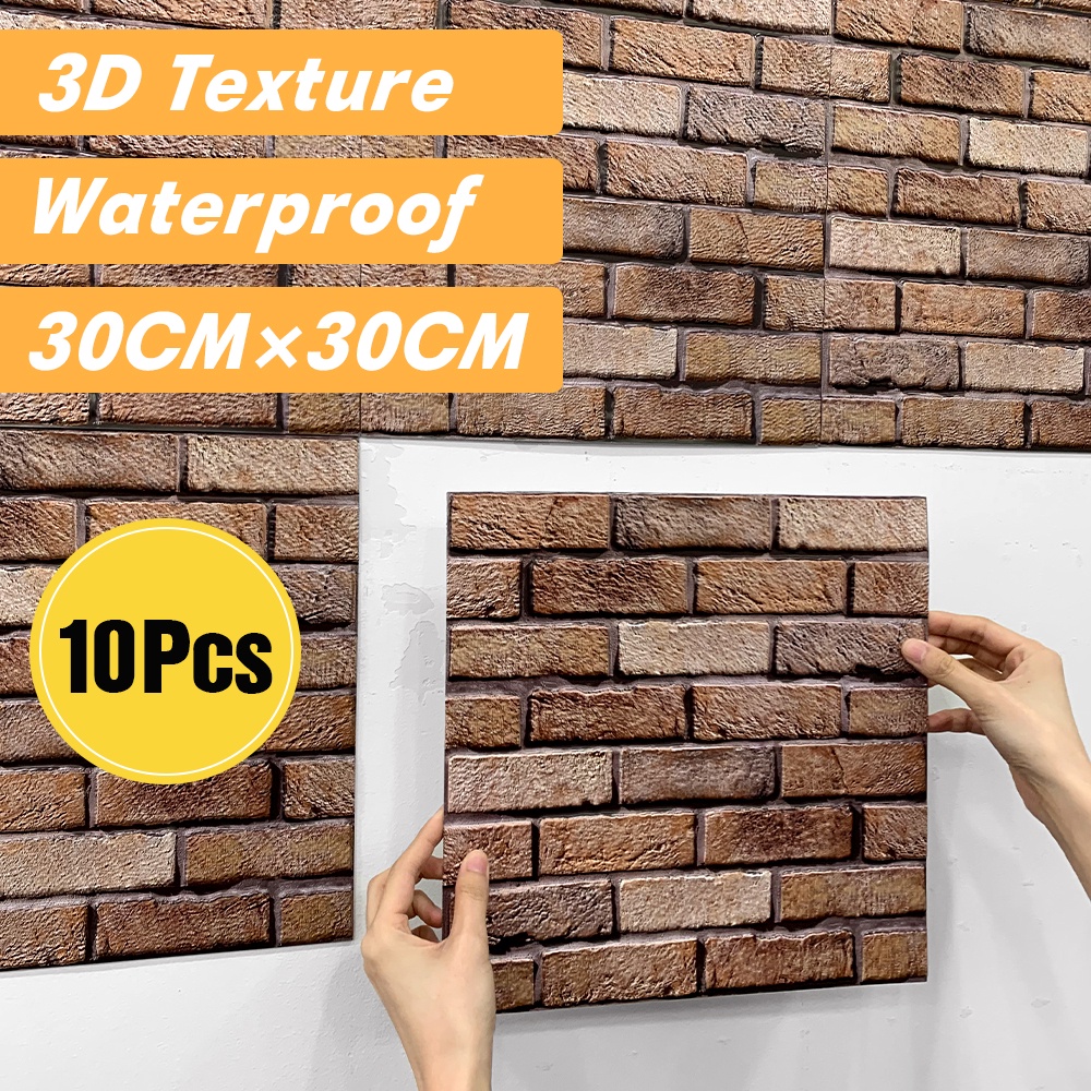 10Pcs | 3D Brick Wall Sticker Self Adhesive 3D Wall Panel Brick Wallpaper, DIY Wall Sticker for Living Room, Bedroom, Kitchen Backsplash, Bathroom, Interior Home Wall Decor 30*30cm