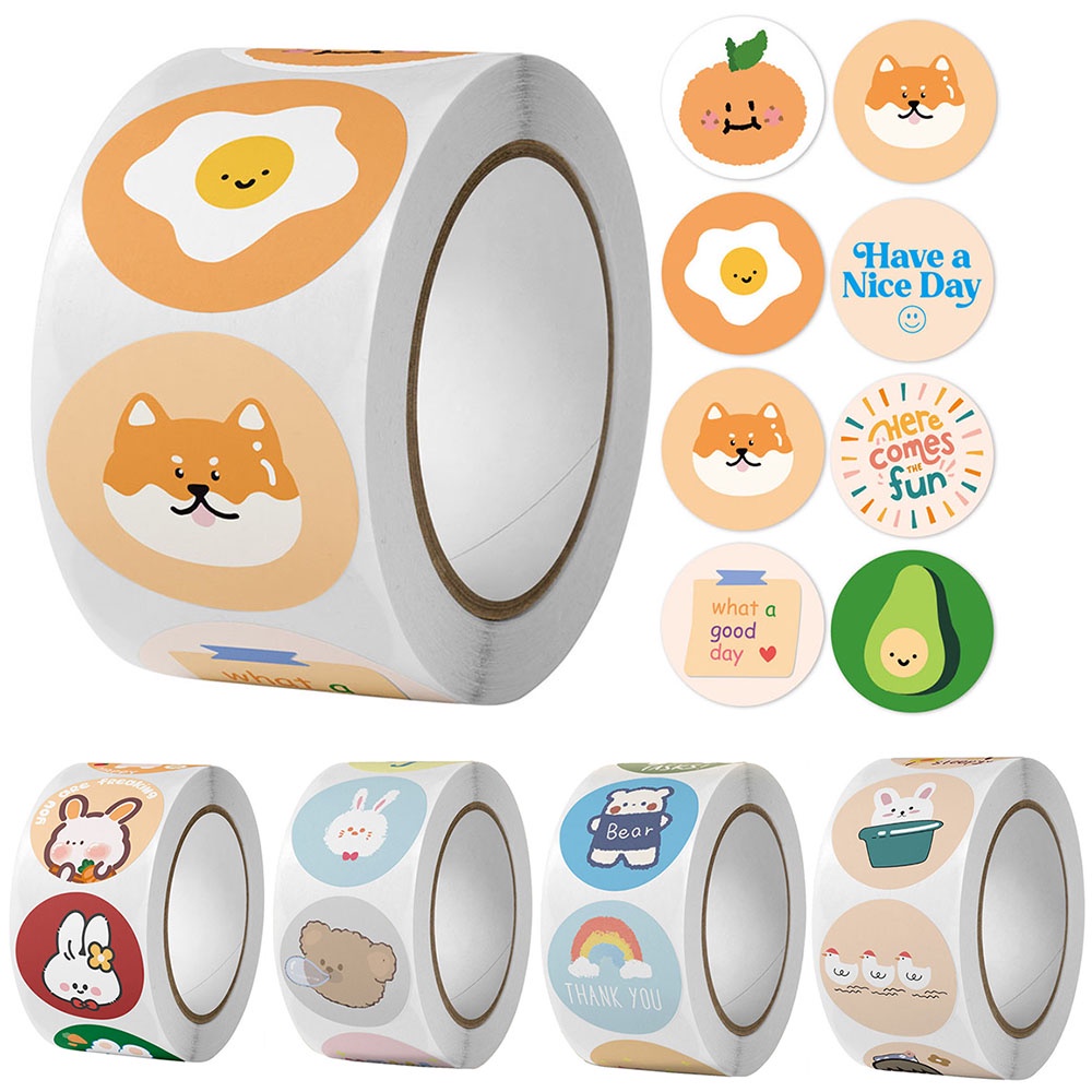 500Pcs/Roll Cartoon Animal Stickers Label Thank You Cute Toy Game ...