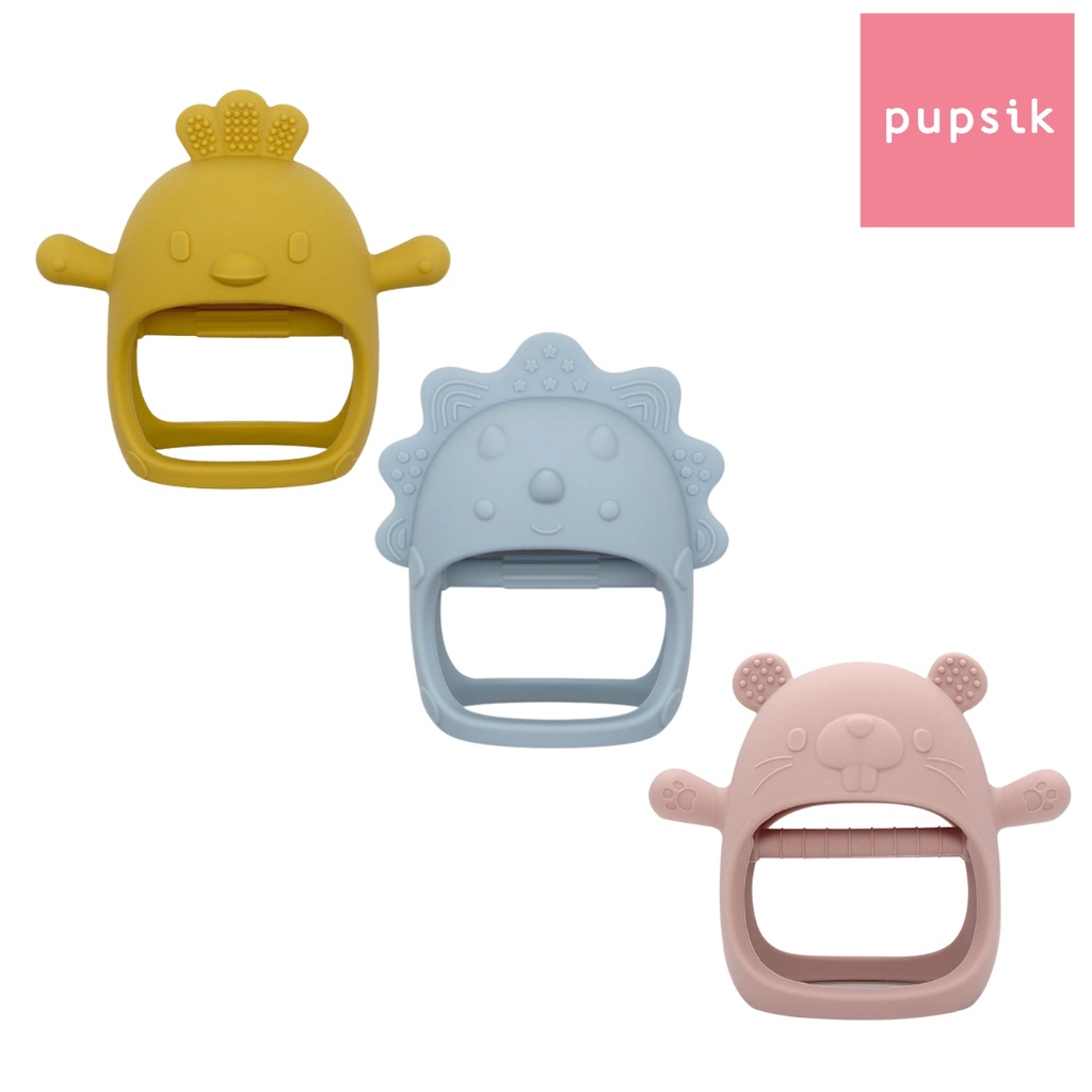 Biomom Silicone Baby Dinosaur/Chick/Groundhog Teething Mitten - 6 Colours