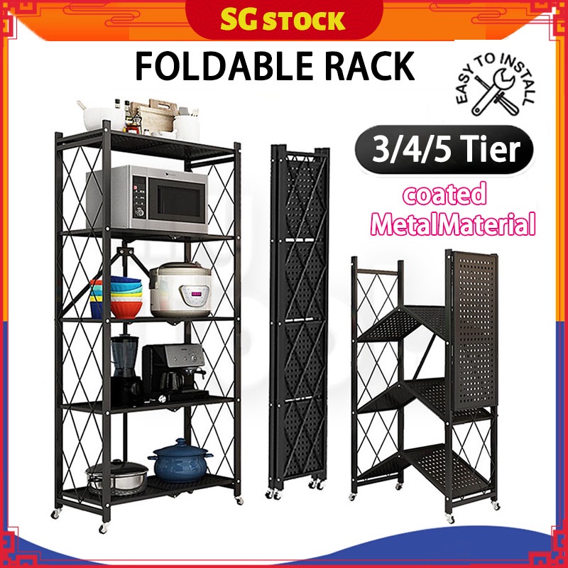 [SG Stock] foldable kitchen storage rack 3 / 4 / 5 foldable storage ...