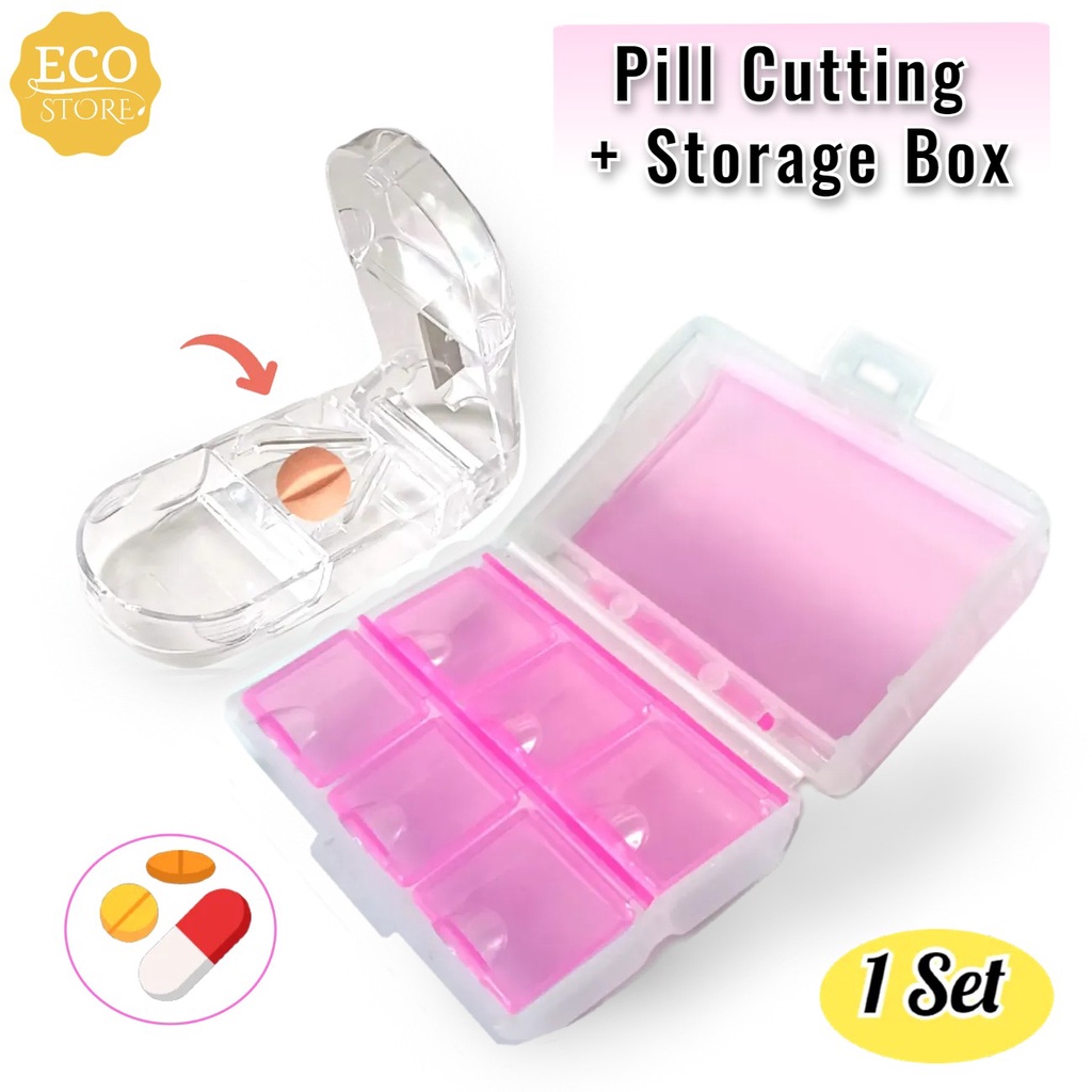 1 Set of Pill Splitting Device + 8 Compartments Storage Box Case