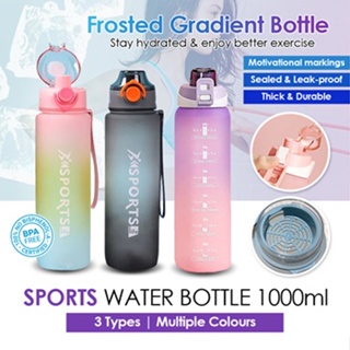 1L Aesthetic Water Bottle With Time Marker Leak Proof Reusable BPA Free  Frosted Plastic-Motivational Sport Water Bottle