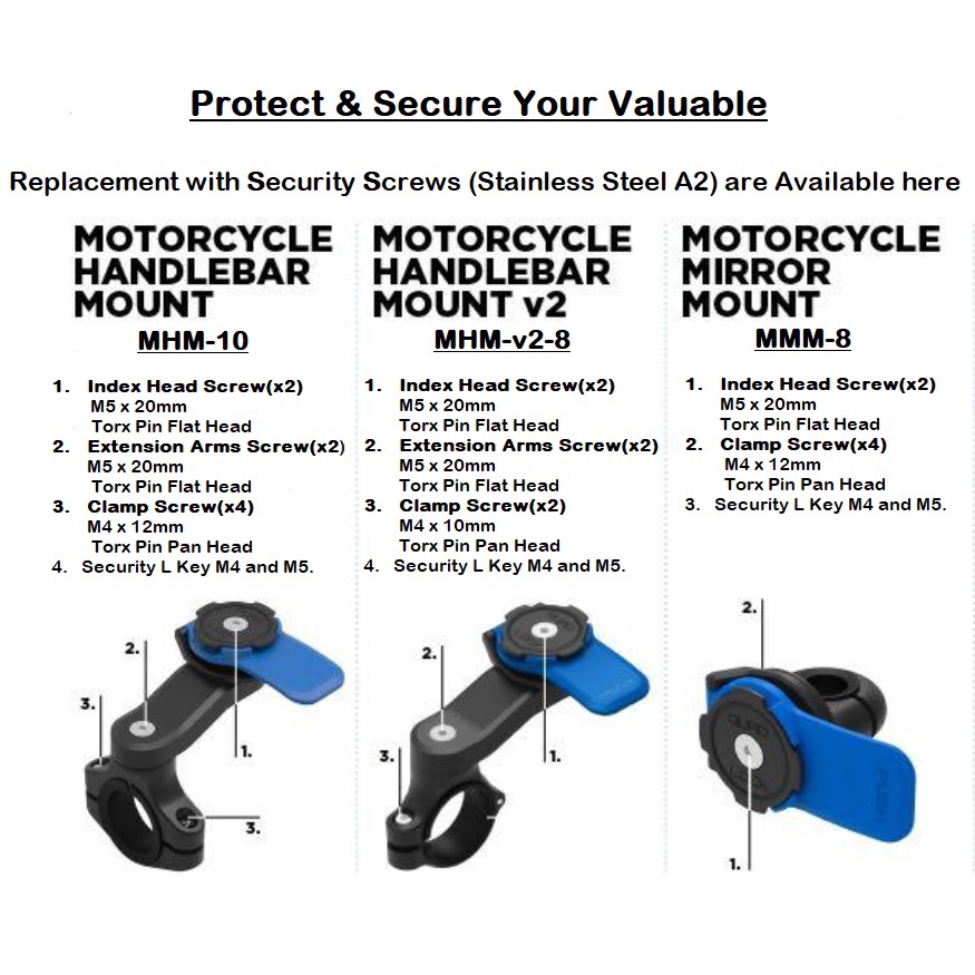 Motorcycle Quad Lock Mount s accessories Security Torx Screws DIY kit. Shopee Singapore