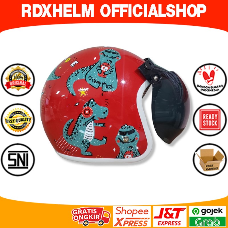 Helm bogo/helm anak SNI motif dino lucu+ kaca(3-6 thn)