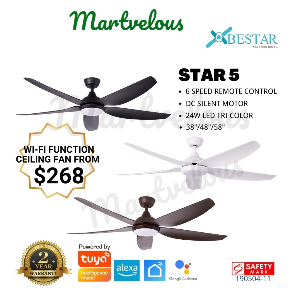 [FREE DELIVERY] BESTAR STAR 5 WIFI ceiling fan 38inch/48inch/58inch DC