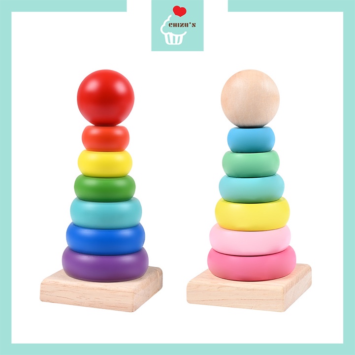 Kayu Donut Ring Tower Wooden Donut Ring Tower Puzzle Level Rainbow