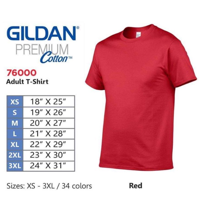 GILDAN RED | 76000 PREMIUM COTTON RED ADULT ROUNDNECK T-SHIRT | Shopee ...